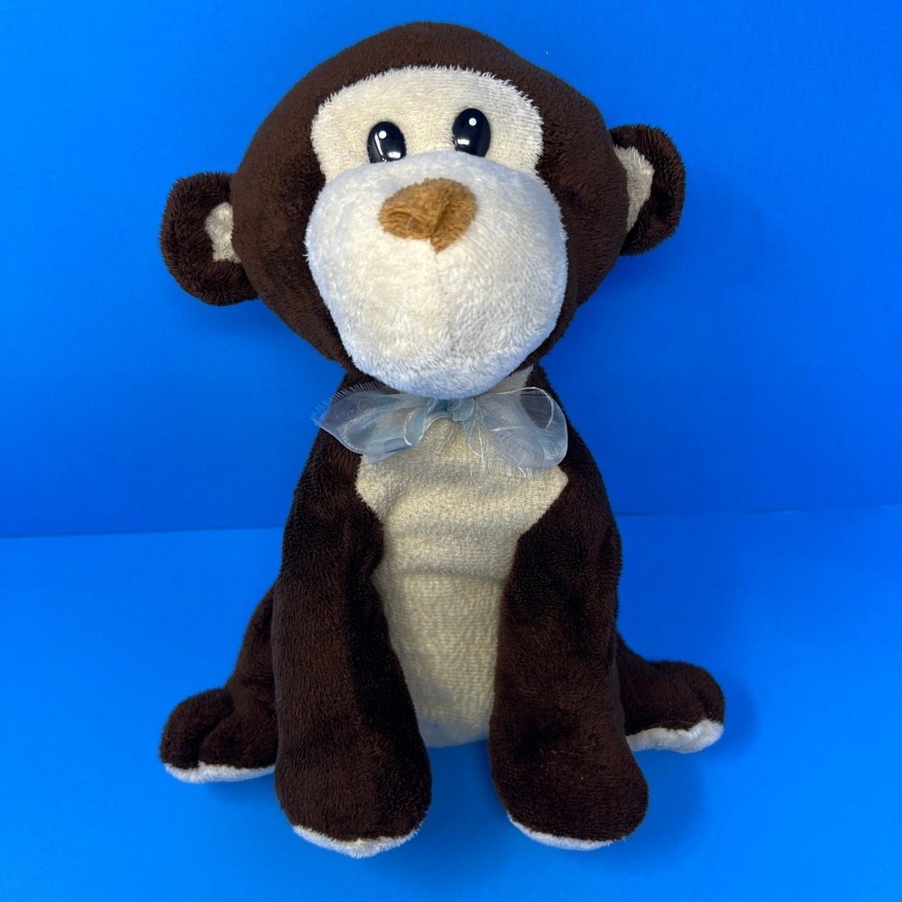 Kellytoy Monkey Plush 10 Inch Brown Blue Ribbon Bowtie 2003 2005 Vintage Toy